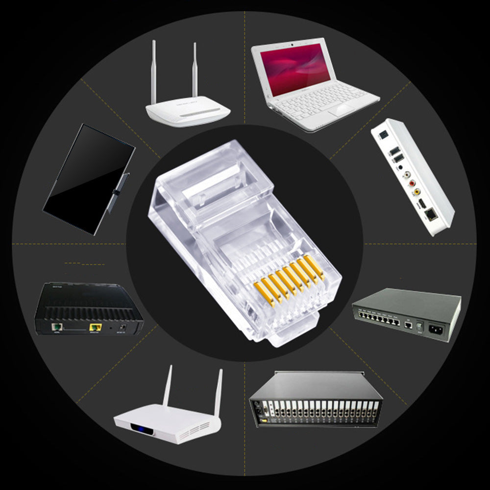 100PCS RJ45 Ethernet Cable 8P8C Cat5 Ends Crystal Connectors Heads Crimp Unshielded Cat 5 Network Line End Clips Plugs