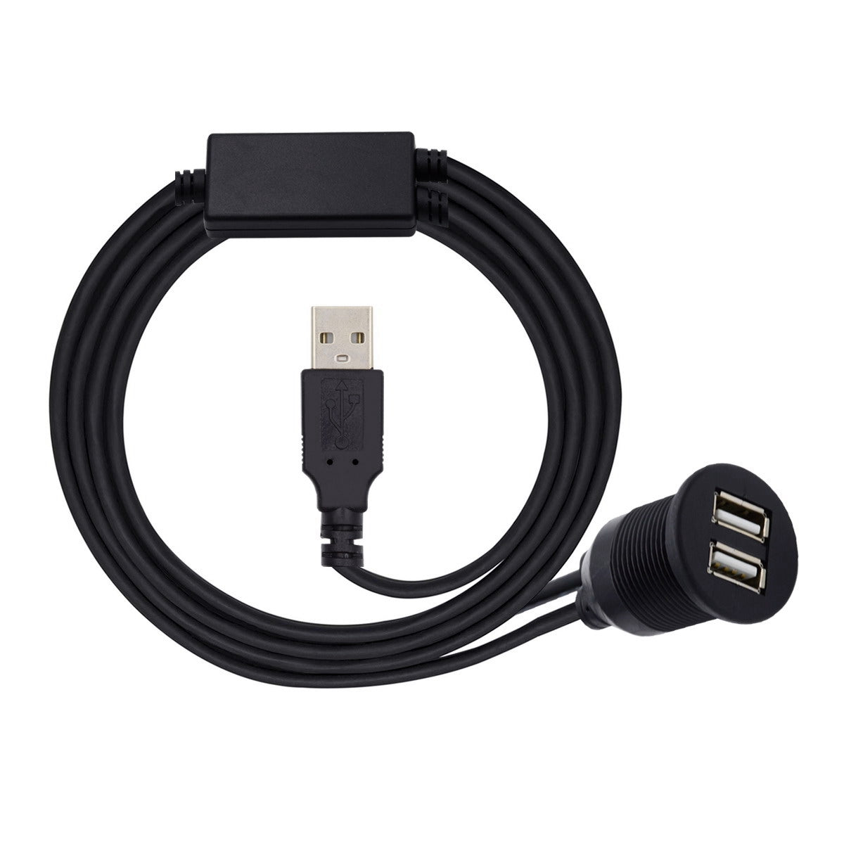 U2-024-1.0M Waterproof USB 2.0 Cable Male to Dual Female USB Hub Extension Line 480Mbps Data Transfer Power Cable Mount Cable for Car Boat Mount Cord 1m