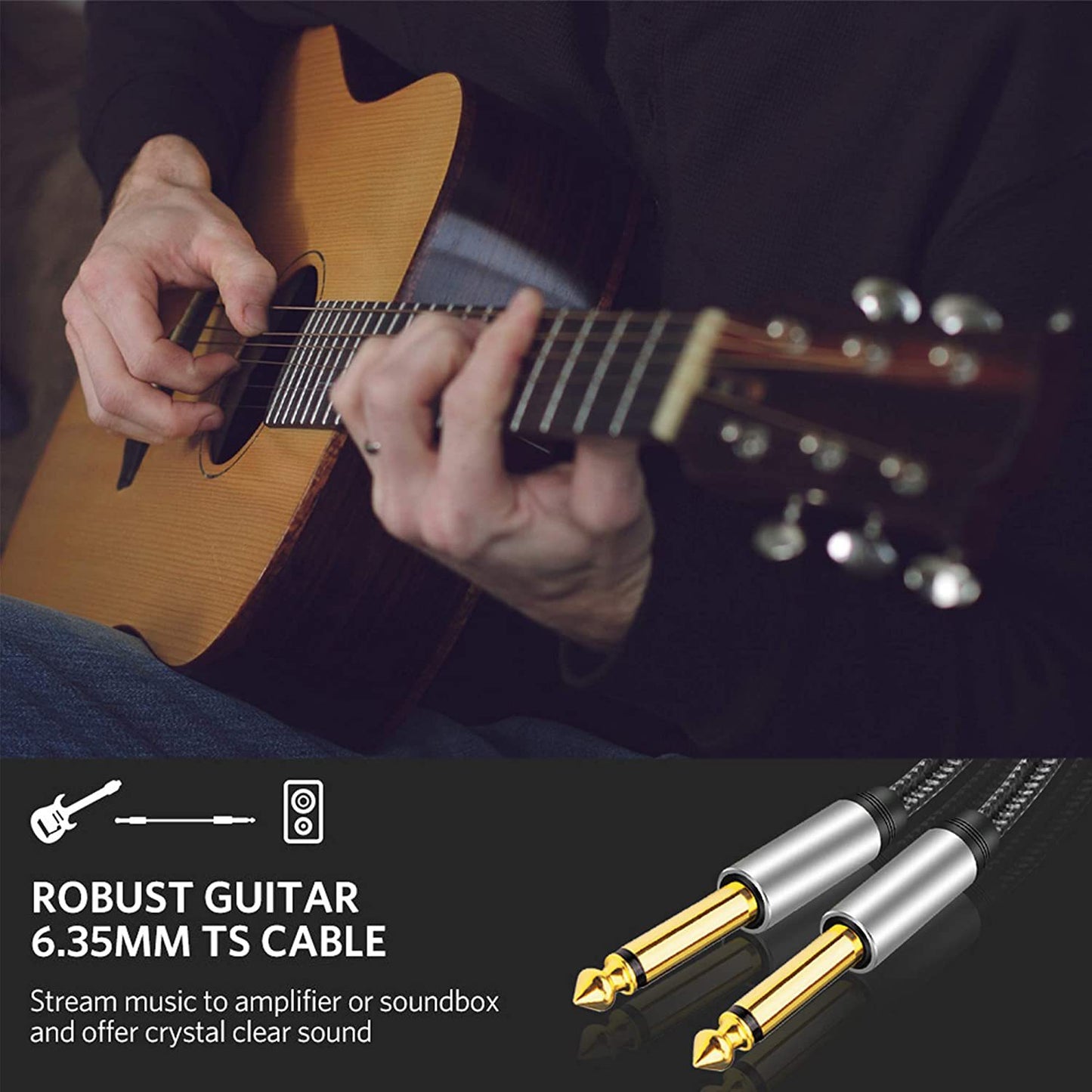 1.8m Nylon Braided 6.35mm Instrument Cable 6.35mm Male to Male Mono Audio Cable 1 / 4inch TS Cable with Zinc Alloy Housing