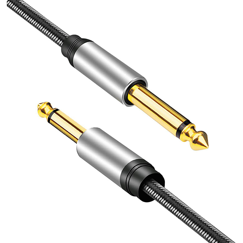 1m Gold Plated 6.35mm Audio Cable Nylon Braided 6.35mm Male to Male Mono Instrument Cable 1 / 4inch TS Cable with Zinc Alloy Housing