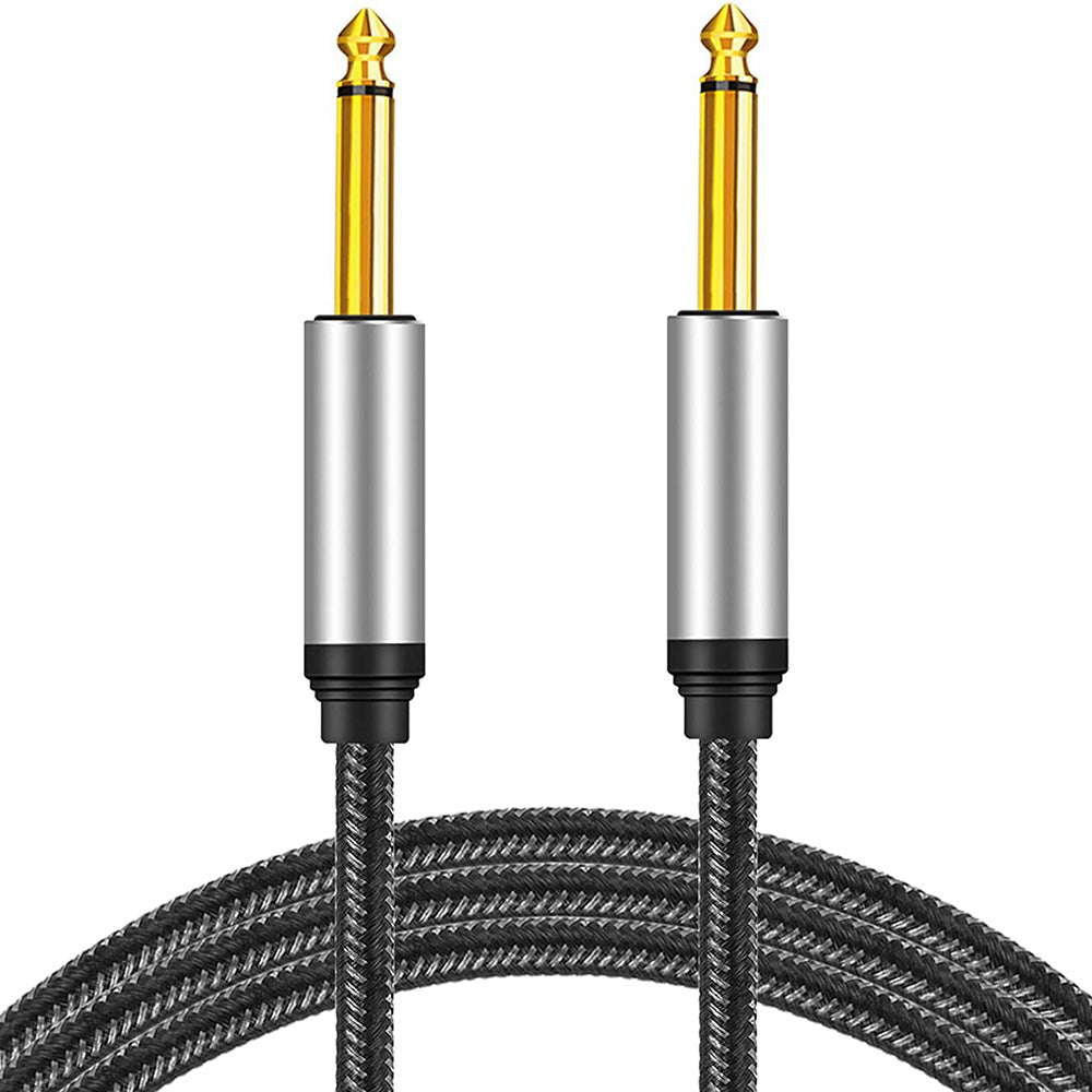 1m Gold Plated 6.35mm Audio Cable Nylon Braided 6.35mm Male to Male Mono Instrument Cable 1 / 4inch TS Cable with Zinc Alloy Housing