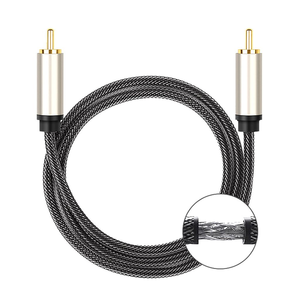 2m RCA Male to Male Digital Audio Coaxial Cable S / PDIF Video Braided Cord Wire for Home Theater, HDTV, Subwoofer