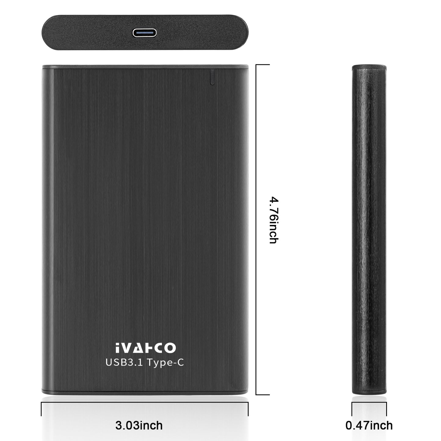 IVAHCO 750GB HDD External Case Type-C USB3.1 2.5" Brushed Metal Solid State Drive Enclosure with Indicator - Blue