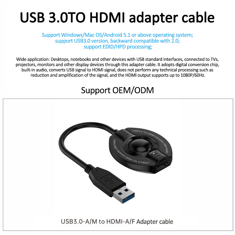 V05 HD 1080P / 60Hz Converter USB3.0 to HDMI Adapter Cable USB HD Converter