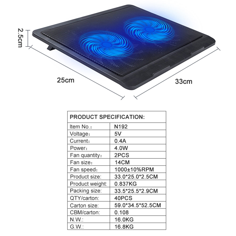 N192 Desktop Laptop Cooling Pad Notebook Heat Dissipation Stand Dual Fan Cooler