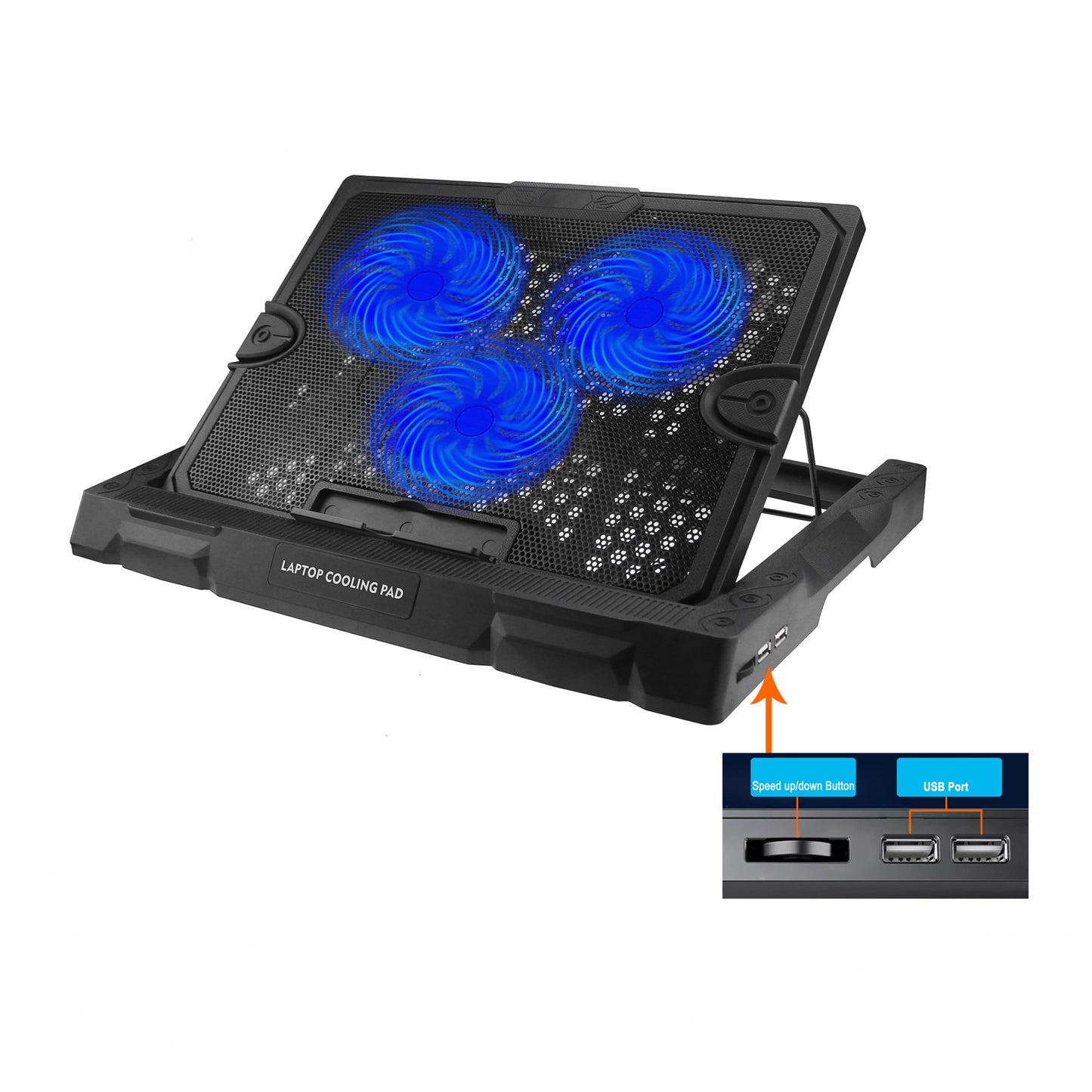 S300 3-Fan Laptop Cooling Stand Desktop Adjustable Wind Speed Notebook Fan Cooler - Blue Light