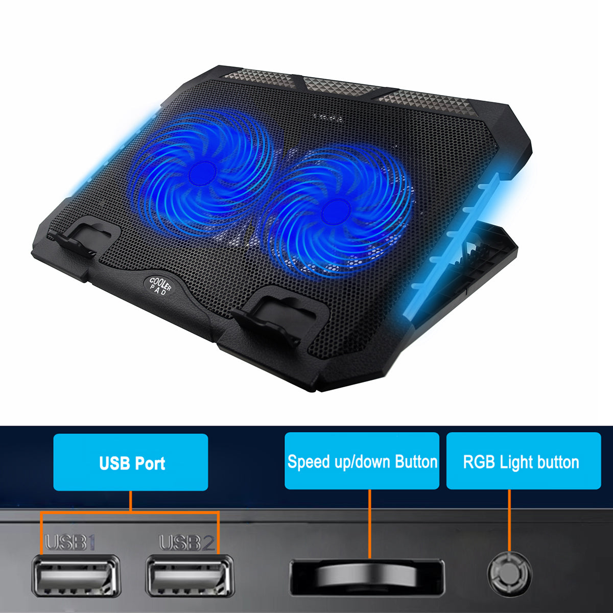 S900 Dual Fan Laptop Cooling Stand 7-Gear Height RGB Light Notebook Fan Cooler with Phone Stand