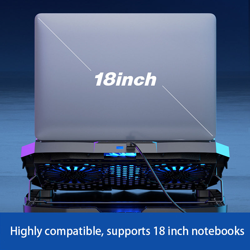 S18 Notebook Router 4-Fan Cooler Radiator Adjustable Wind Speed Laptop Cooling Pad with Display Screen - Blue Light