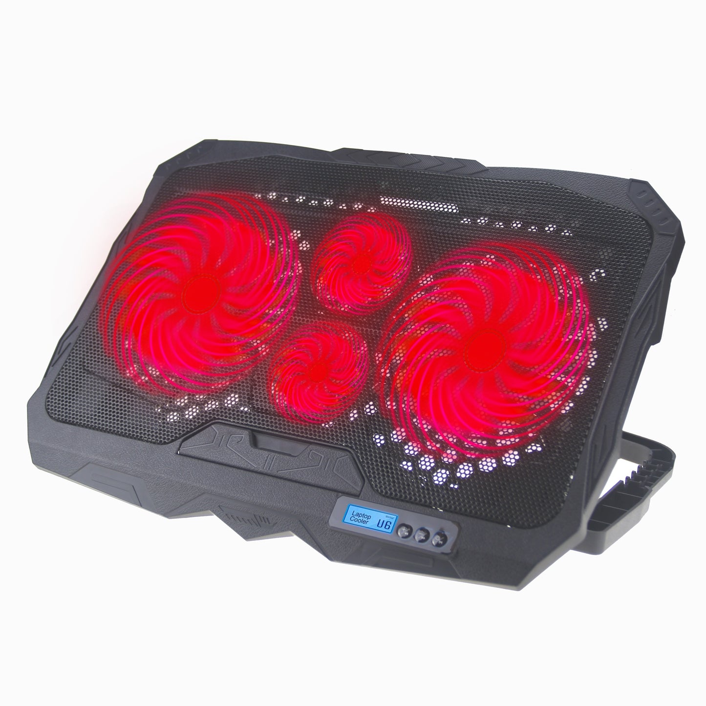 S18 Notebook Router 4-Fan Cooler Radiator Adjustable Wind Speed Laptop Cooling Pad with Display Screen - Red Light