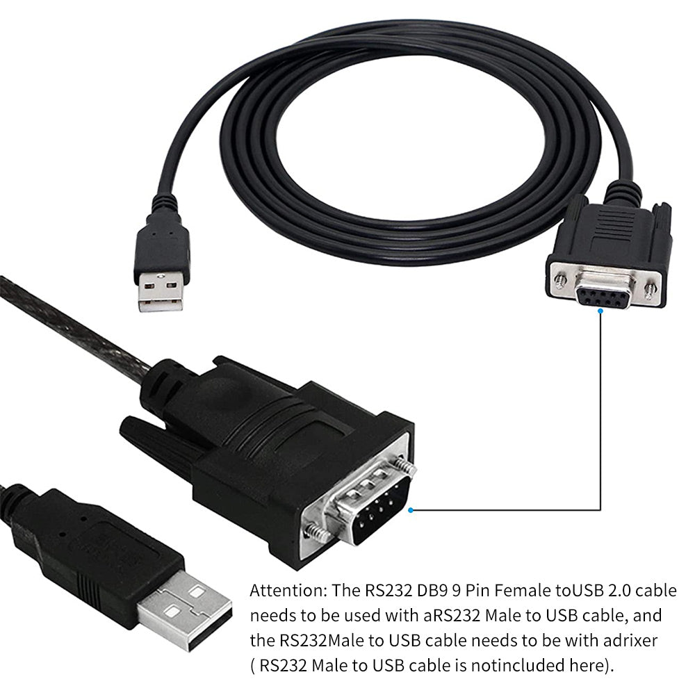 Uniqkart RS232 DB9 9 Pin Female to USB 2.0 Adapter Converter Cable, 1.8m