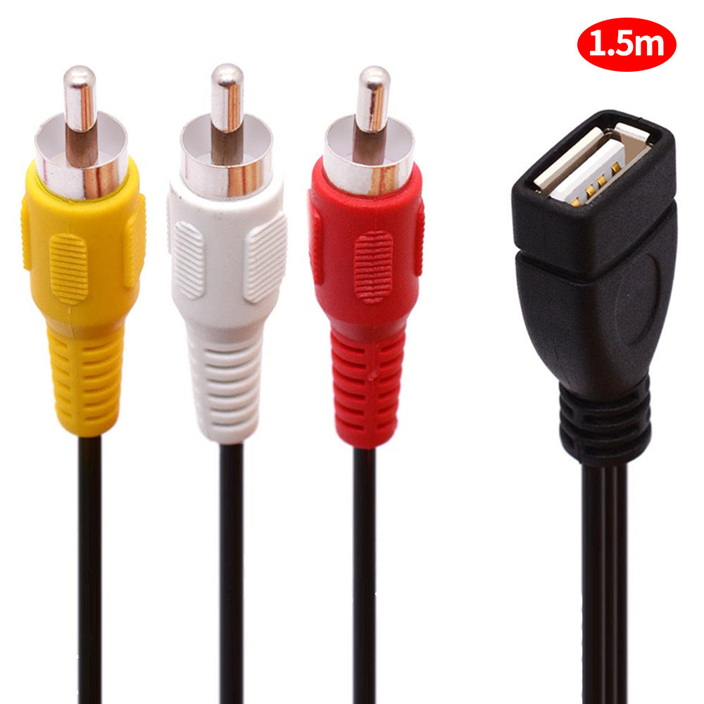 Uniqkart 1.5m USB to 3 RCA Female to Male Splitter Cable Audio Video AV Composite Adapter Cord