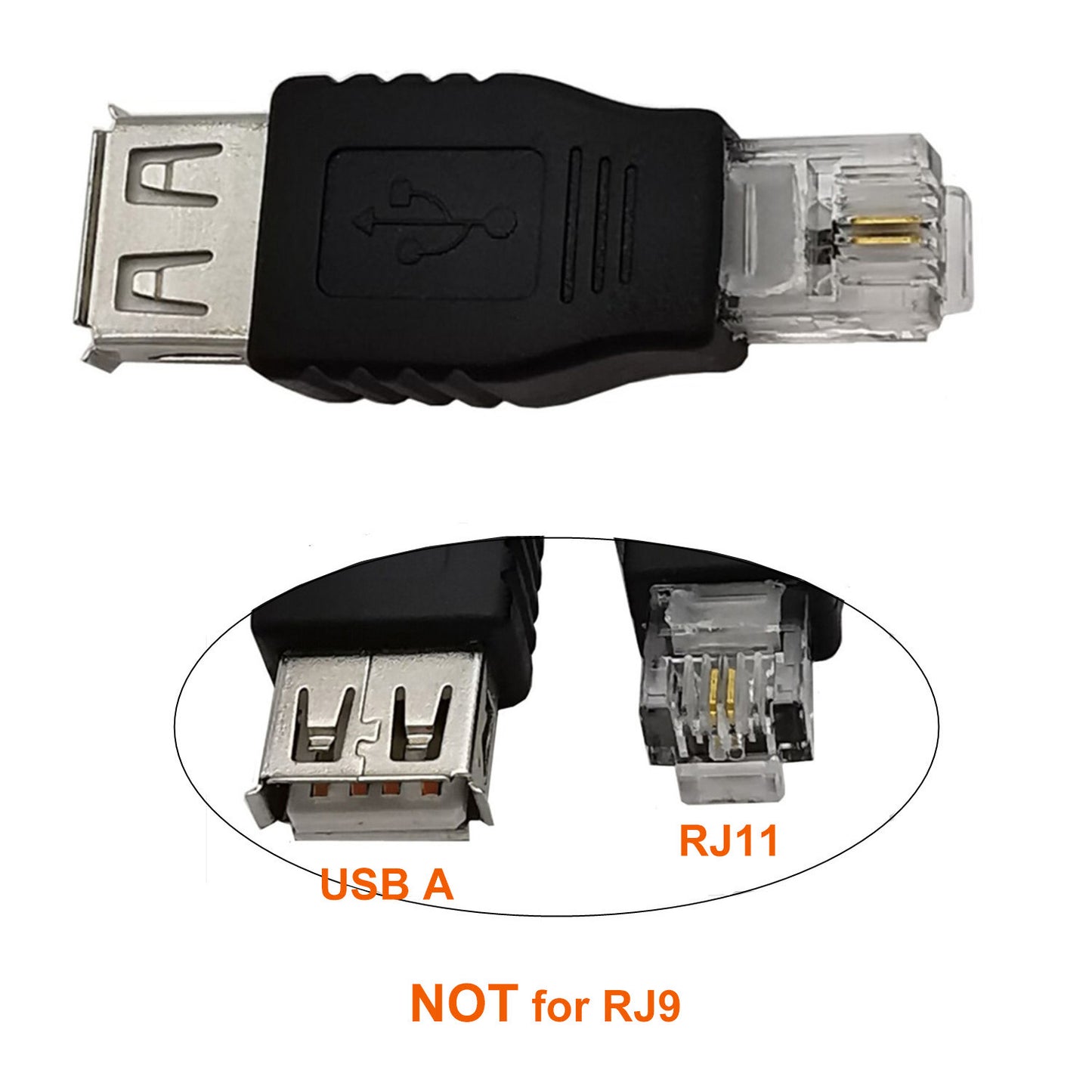 Uniqkart USB A Female to RJ11 6P2C Adapter Mini Converter (NOT for RJ9 Handset Port)