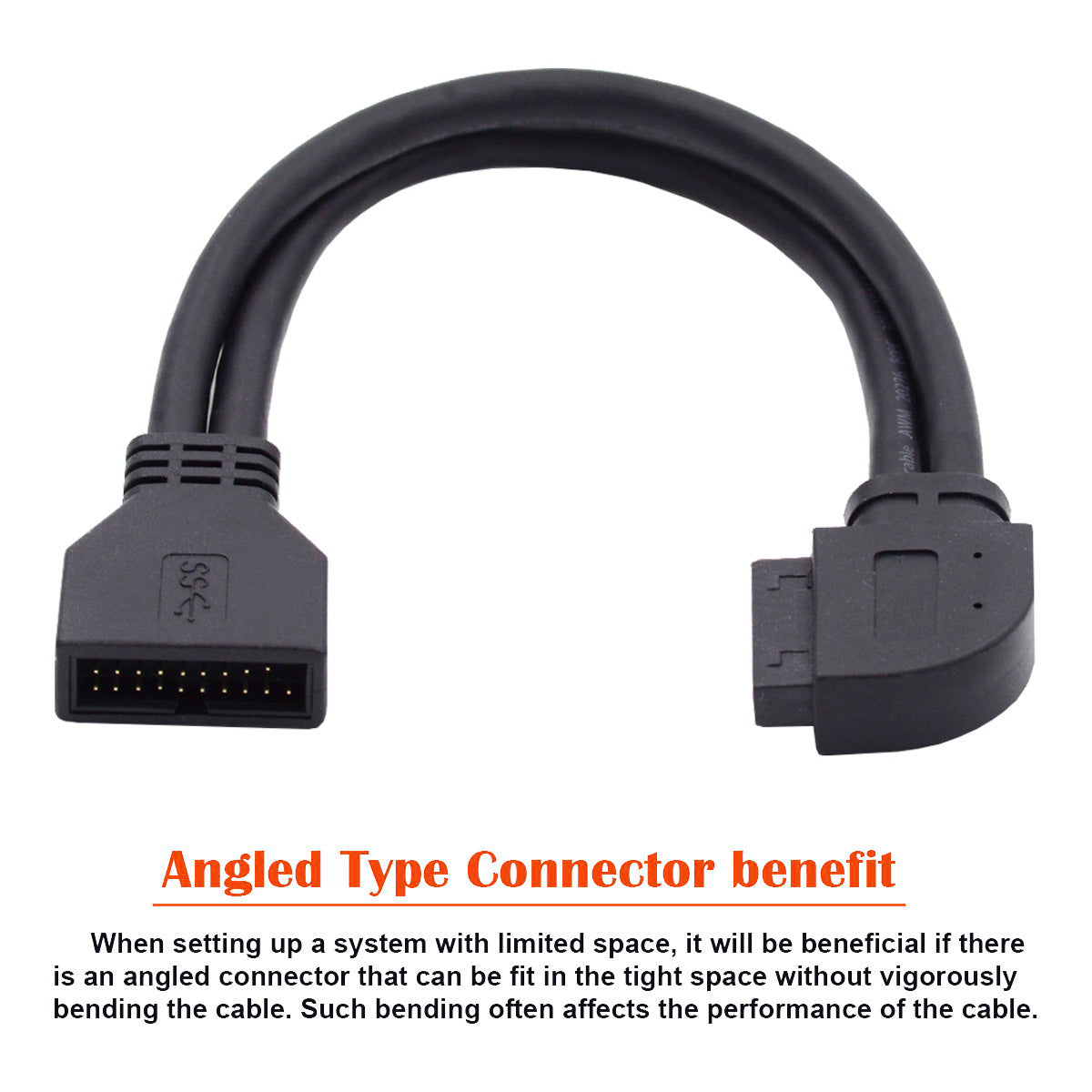 U3-082-RI USB 3.0 20Pin 19Pin Male to Female 5Gbps Extension Cable 90 Degree Angled Cord for Motherboard Mainboard