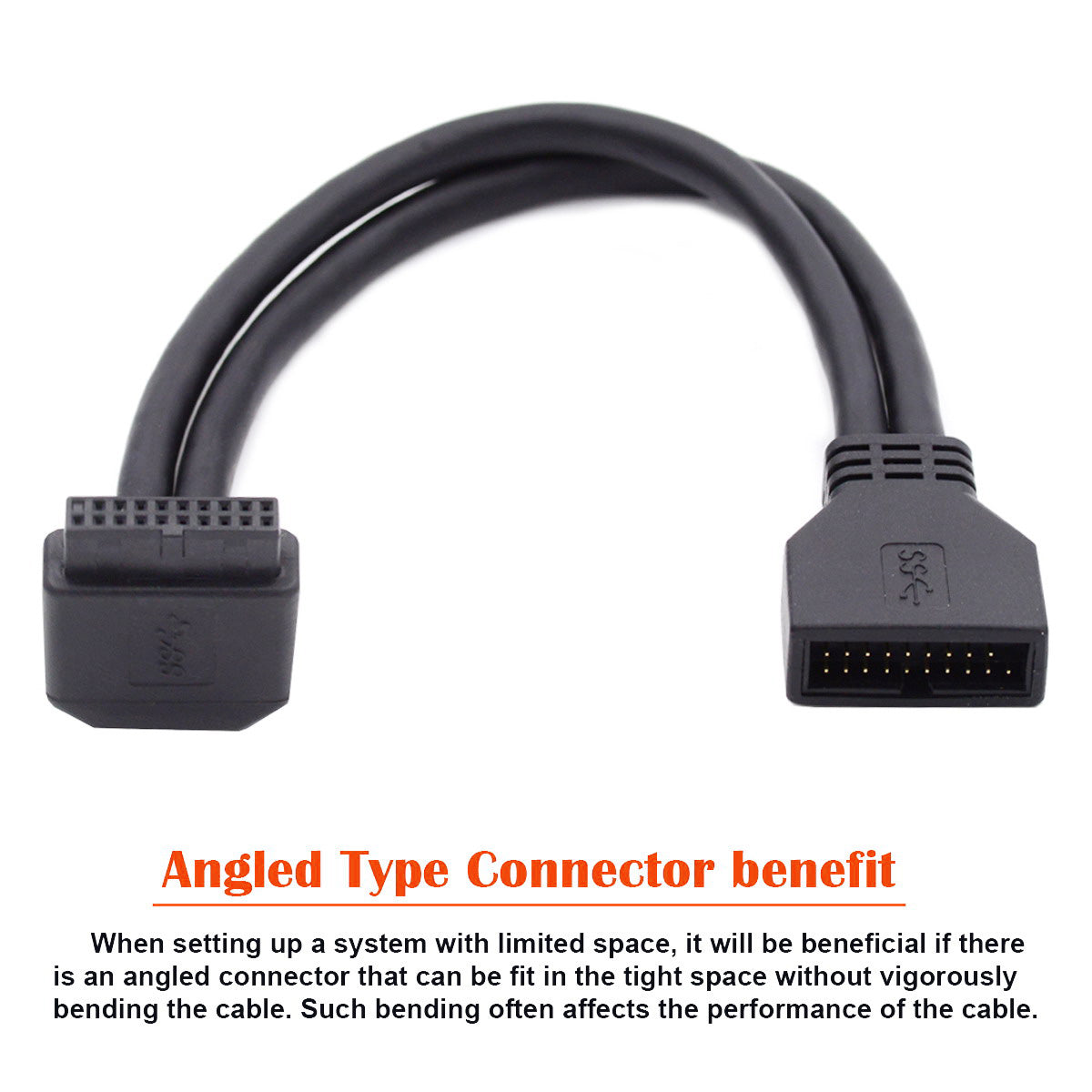 U3-082-UP USB 3.0 20Pin Male to Female Wire Angled 5Gbps Motherboard Mainboard Connection Cable