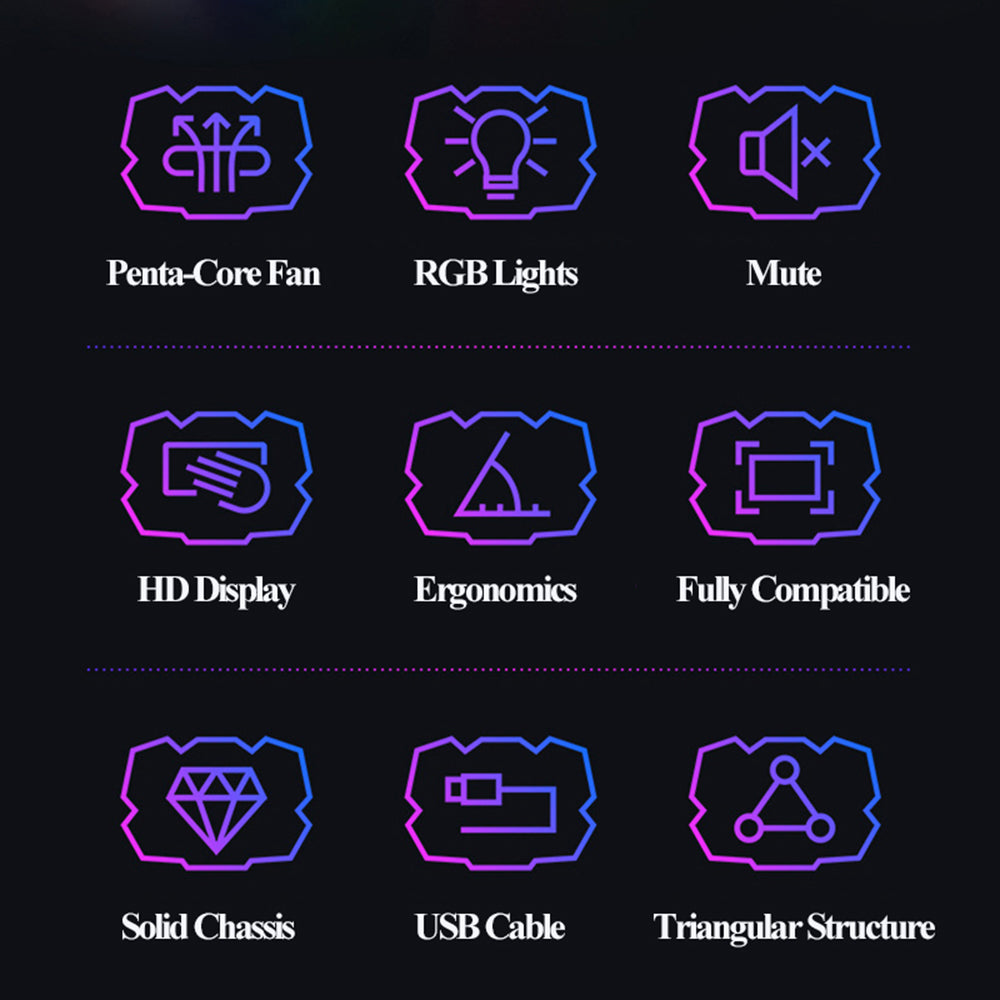 Height Adjustable USB Laptop Cooling Base Touch Control RGB Light 5-Fan Radiator Notebook Cooler Stand