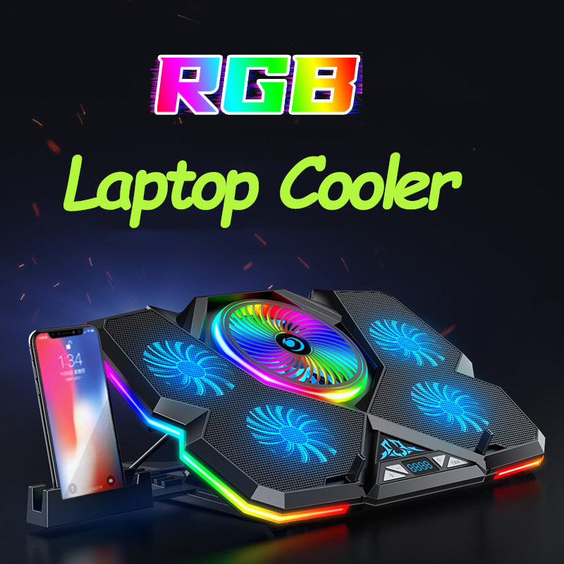 Height Adjustable USB Laptop Cooling Base Touch Control RGB Light 5-Fan Radiator Notebook Cooler Stand