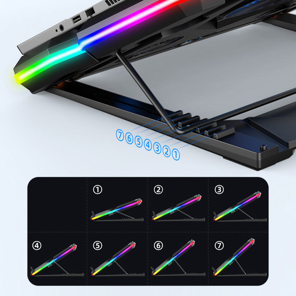 Height Adjustable USB Laptop Cooling Base Touch Control RGB Light 5-Fan Radiator Notebook Cooler Stand