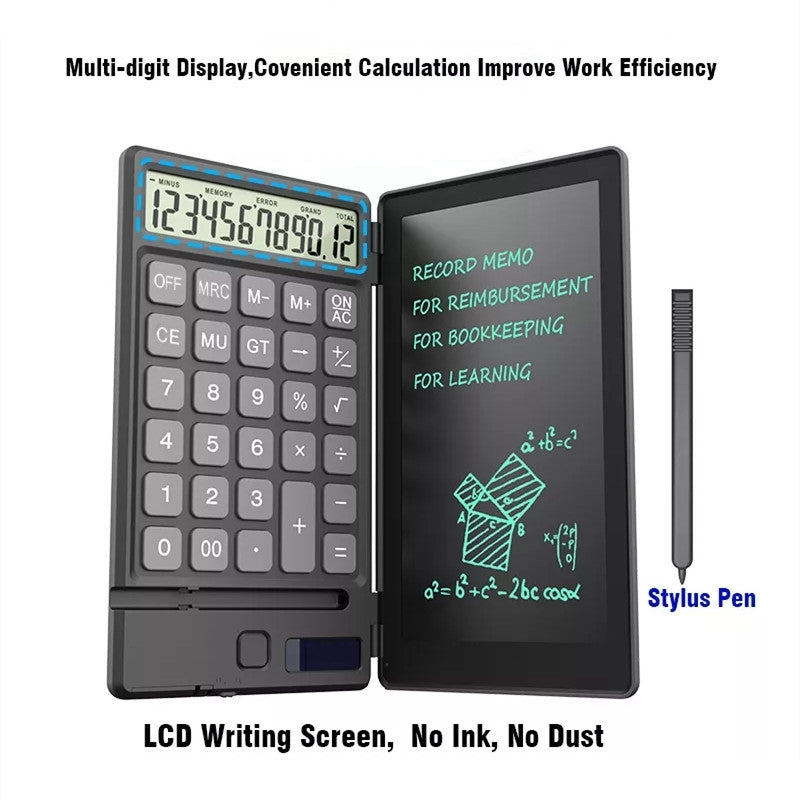 12-Digit Solar Powered Mini Calculators with 6.5inch Screen Handwriting Paper Drawing Tablet for Office, School, Business