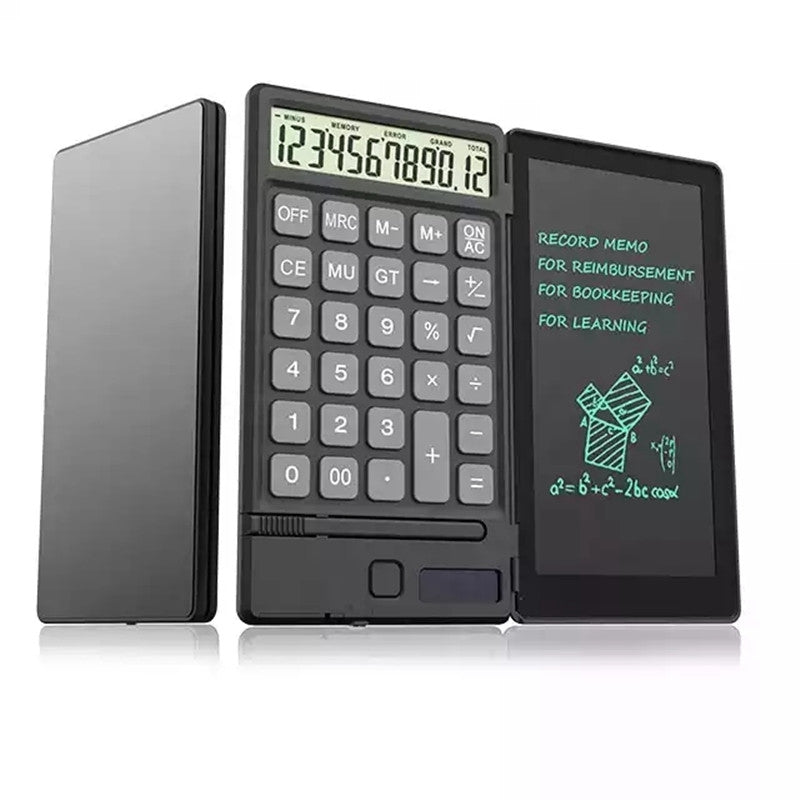 12-Digit Solar Powered Mini Calculators with 6.5inch Screen Handwriting Paper Drawing Tablet for Office, School, Business