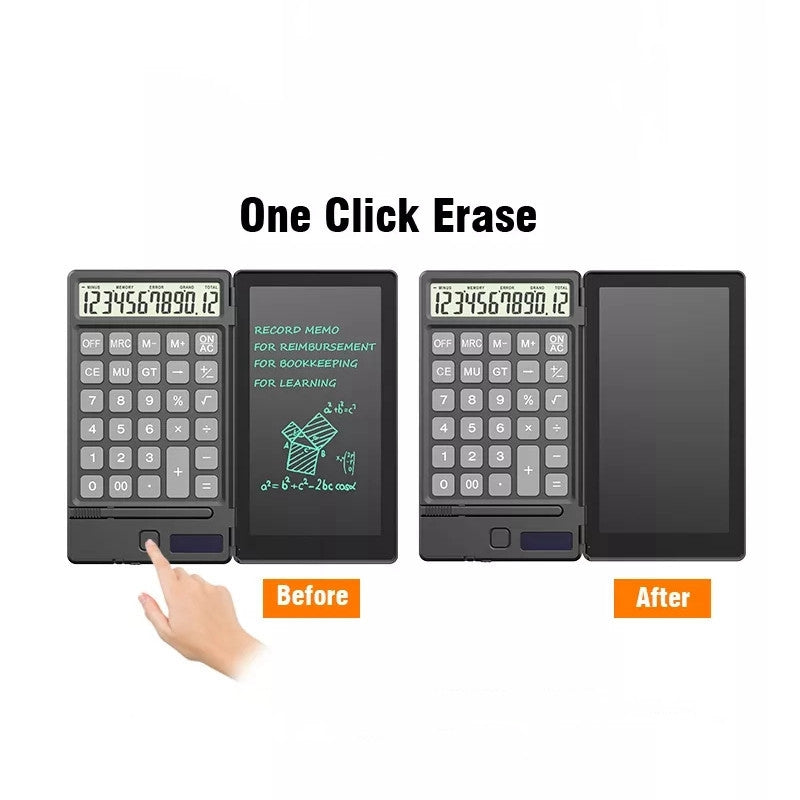 12-Digit Solar Powered Mini Calculators with 6.5inch Screen Handwriting Paper Drawing Tablet for Office, School, Business
