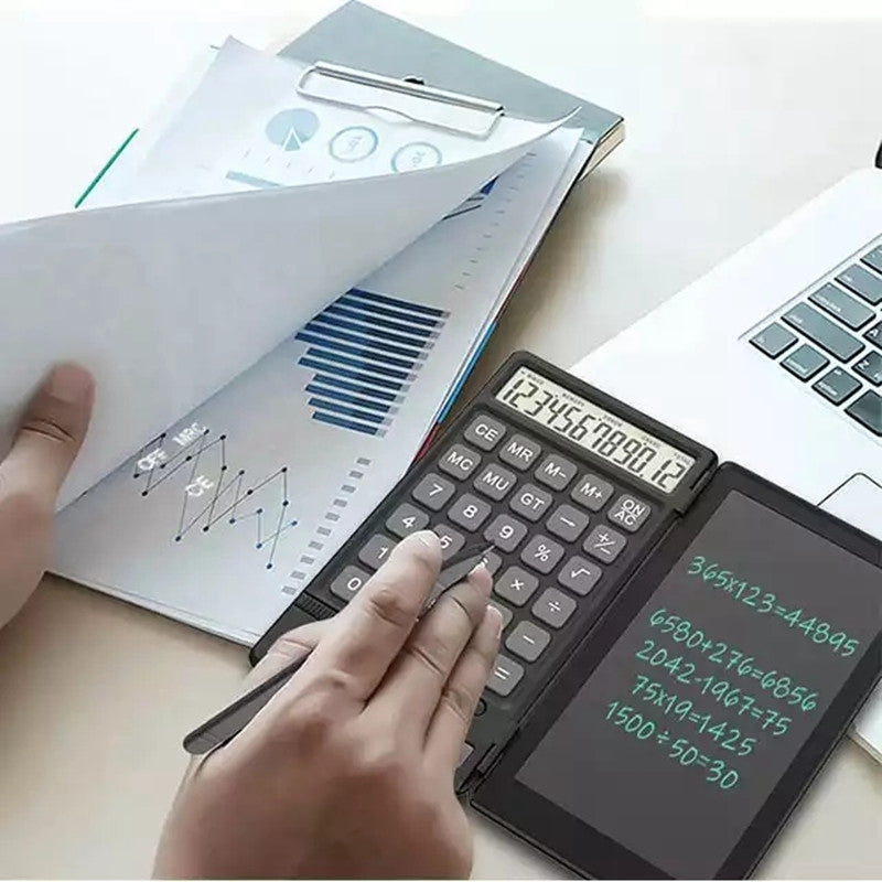 12-Digit Solar Powered Mini Calculators with 6.5inch Screen Handwriting Paper Drawing Tablet for Office, School, Business