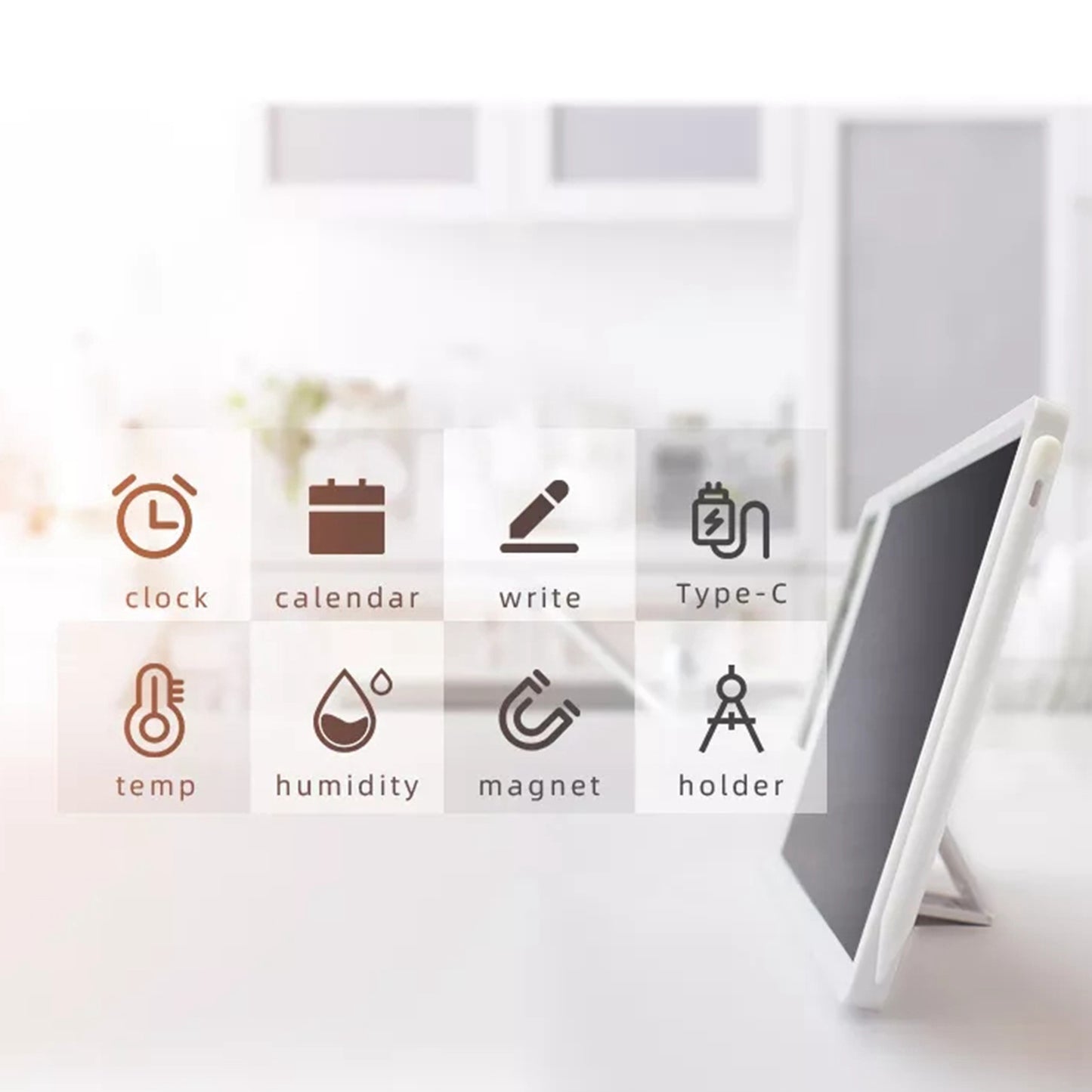10-Inch LCD Writing Tablet Doodle Board Electronic Desktop Calendar Clock Reminder Office Memo Board with Week / Date / Year / Humidity / Temperature Display Function