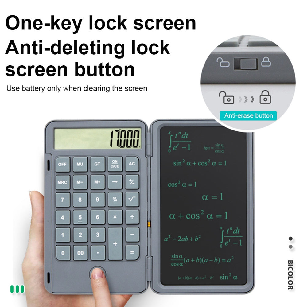 Multifunction 12-Digit Calculator LCD Writing Tablet Handwriting Drawing Tablet Notepad with One-key Lock Screen Function for Office, School, Business