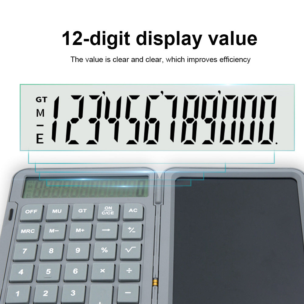 Multifunction 12-Digit Calculator LCD Writing Tablet Handwriting Drawing Tablet Notepad with One-key Lock Screen Function for Office, School, Business