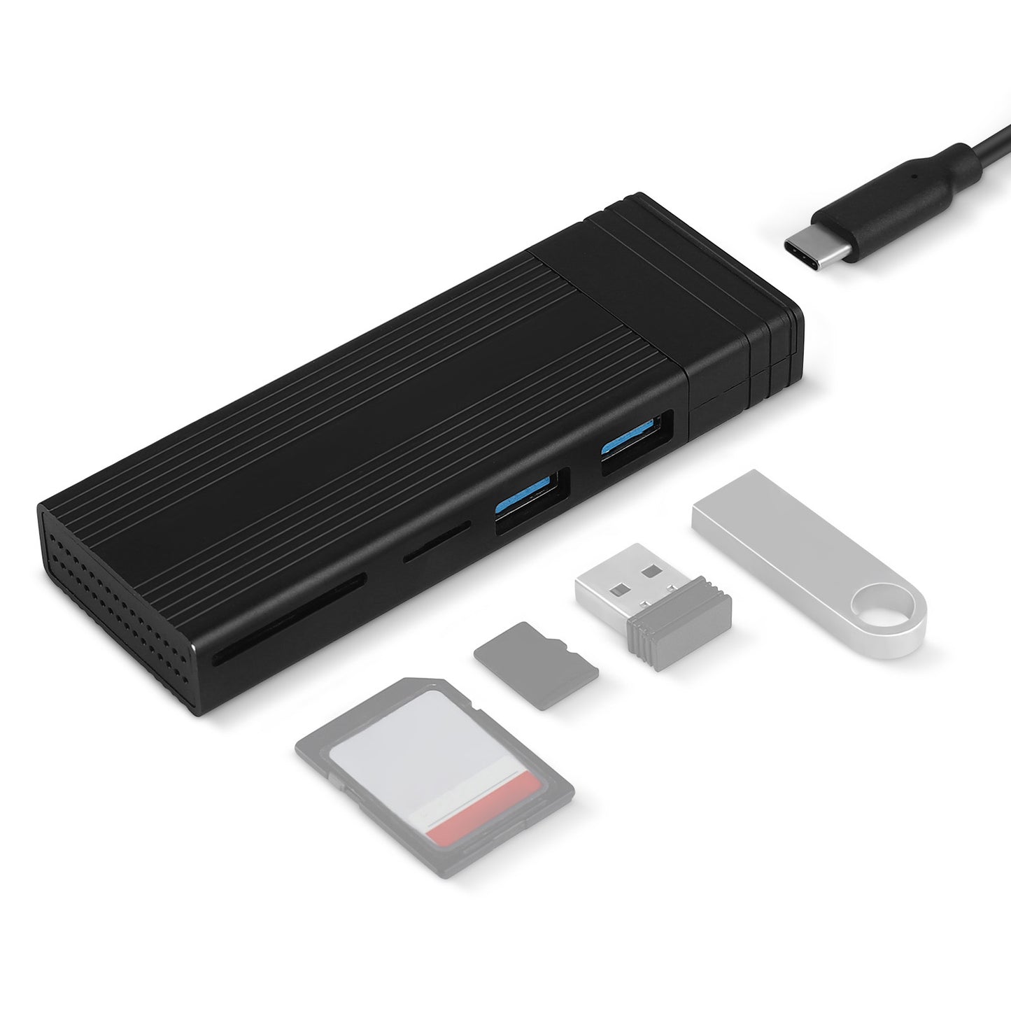 USB Hub M.2 Solid State Drive Enclosure Computer Laptop External Hard Disk Case for Mac OS/Linux/Windows/Android - Black