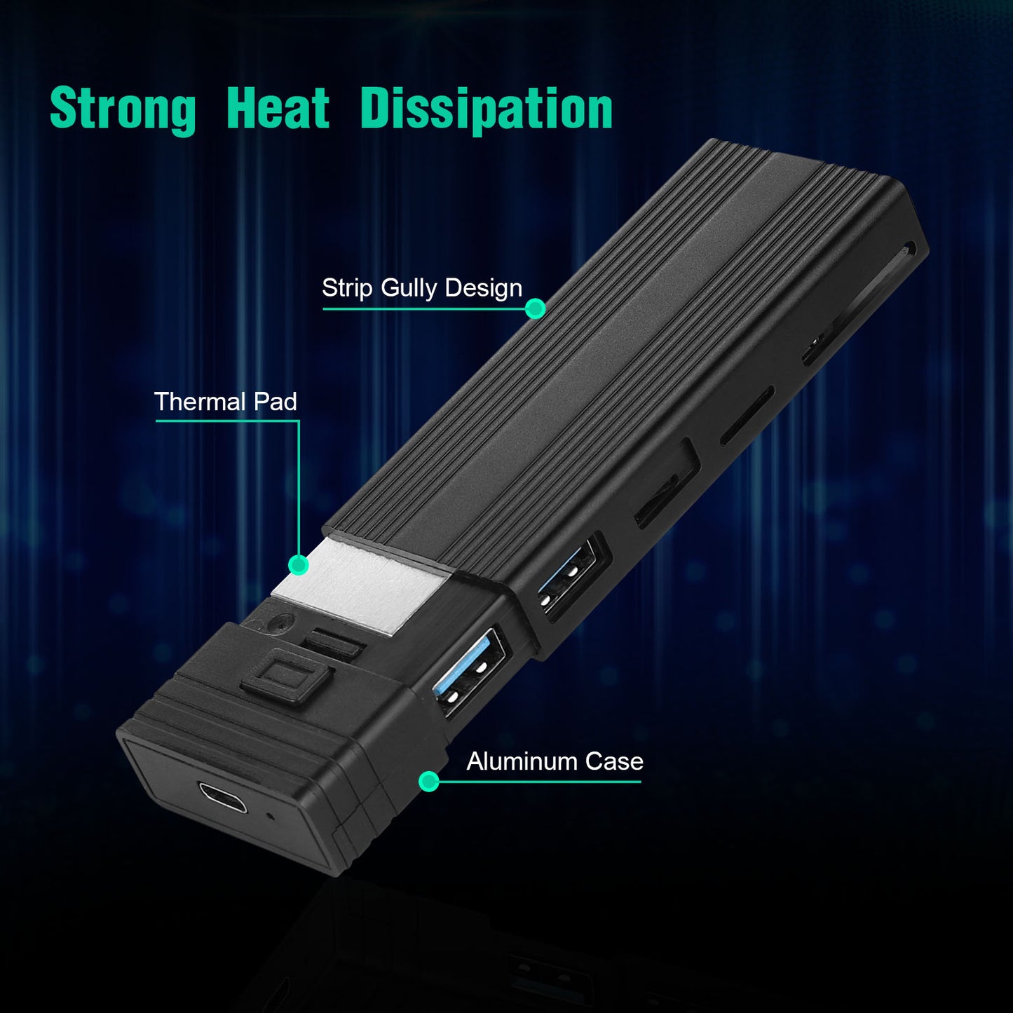 USB Hub M.2 Solid State Drive Enclosure Computer Laptop External Hard Disk Case for Mac OS/Linux/Windows/Android - Black