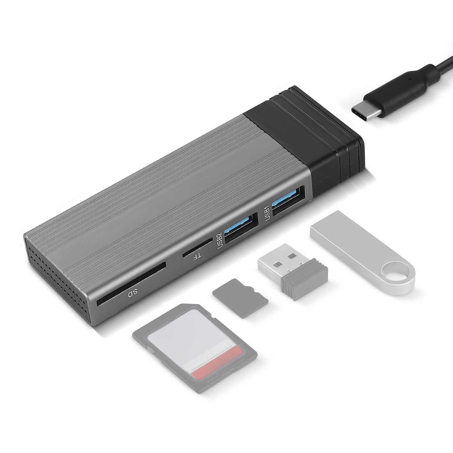 USB Hub M.2 Solid State Drive Enclosure Computer Laptop External Hard Disk Case for Mac OS/Linux/Windows/Android - Grey