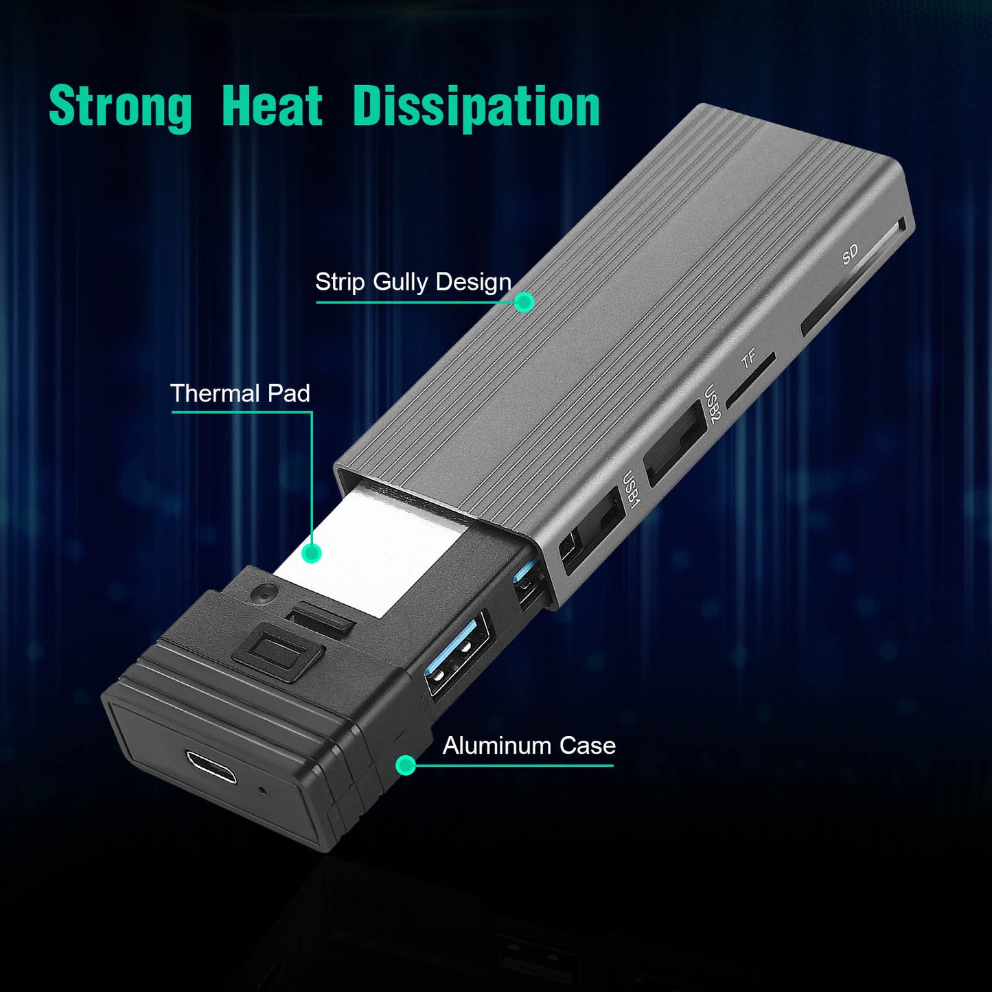 USB Hub M.2 Solid State Drive Enclosure Computer Laptop External Hard Disk Case for Mac OS/Linux/Windows/Android - Grey