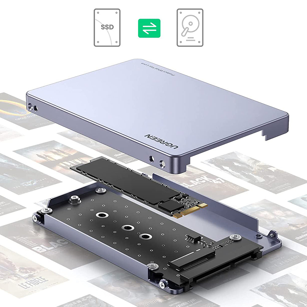 UGREEN 80338 M.2 to 2.5" SATA NGFF SSD Drives Connector Converter Hard Drive Enclosures