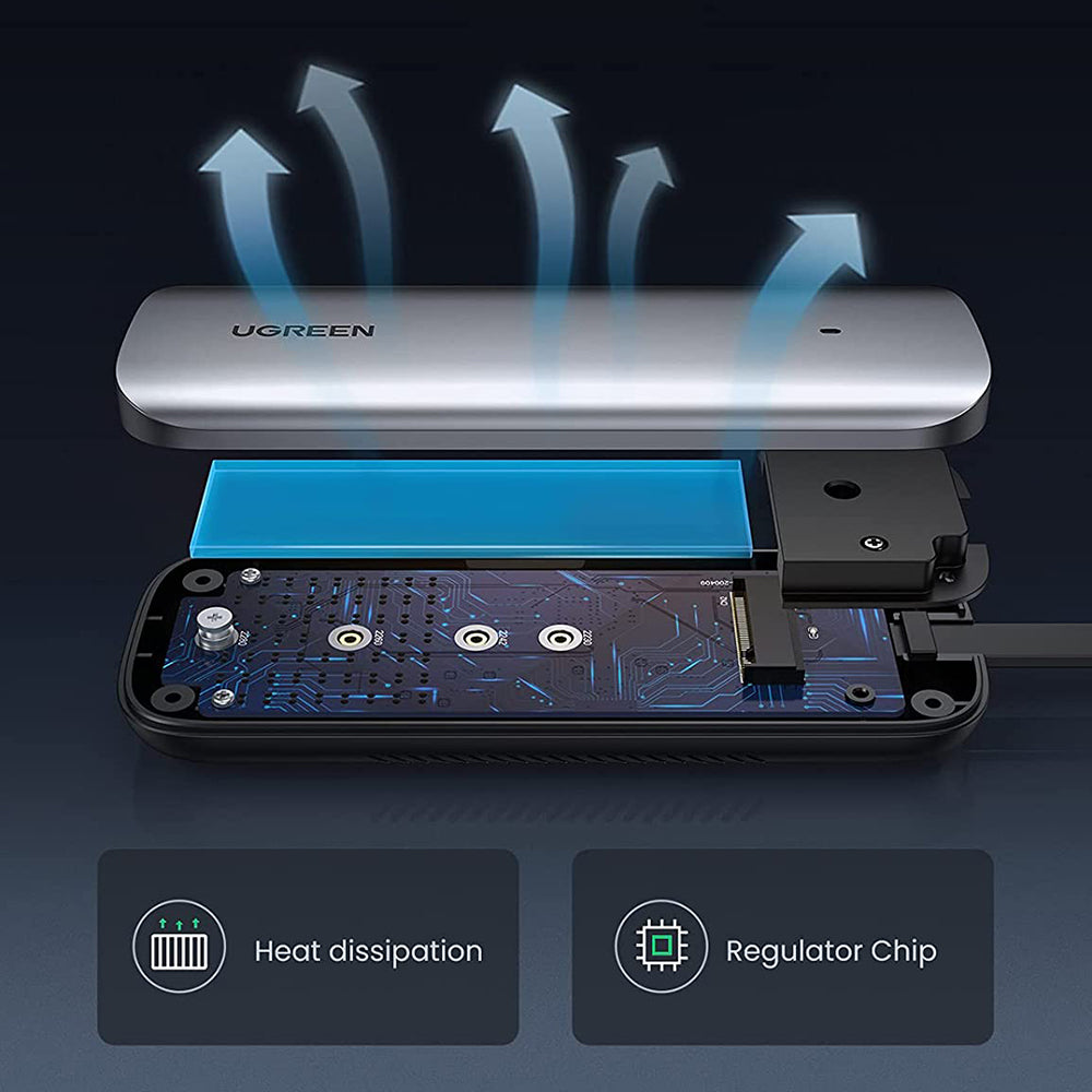 UGREEN 70691 NVMe SSD Enclosure USB C 3.1 Gen 2 M.2 NVME Mobile Hard Drive Case with Cable Support 10Gbps Transfer Speed Compatible with 2230/2242/2260/2280 SSD