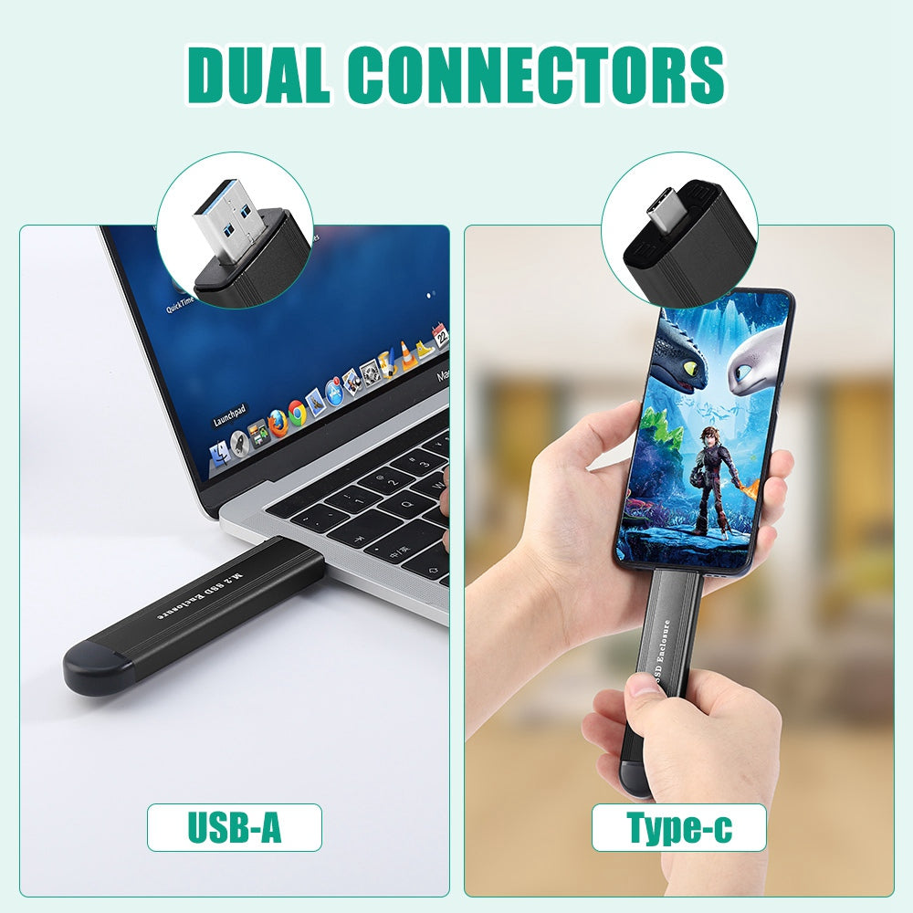 U2-001 Type C+USB 2 in 1 Nvme M.2 SSD NGFF M.2 SSD Enclosure External Hard Drive - Black