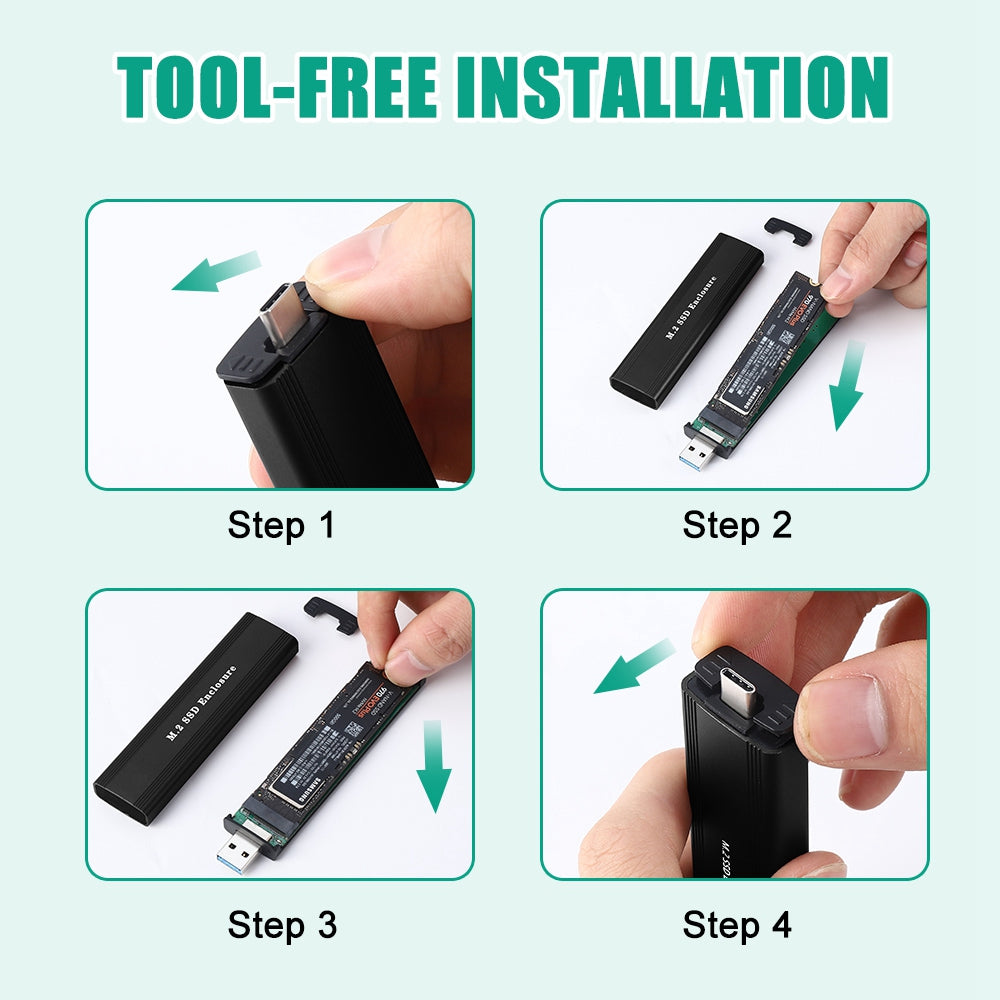 U2-001 Type C+USB 2 in 1 Nvme M.2 SSD NGFF M.2 SSD Enclosure External Hard Drive - Black
