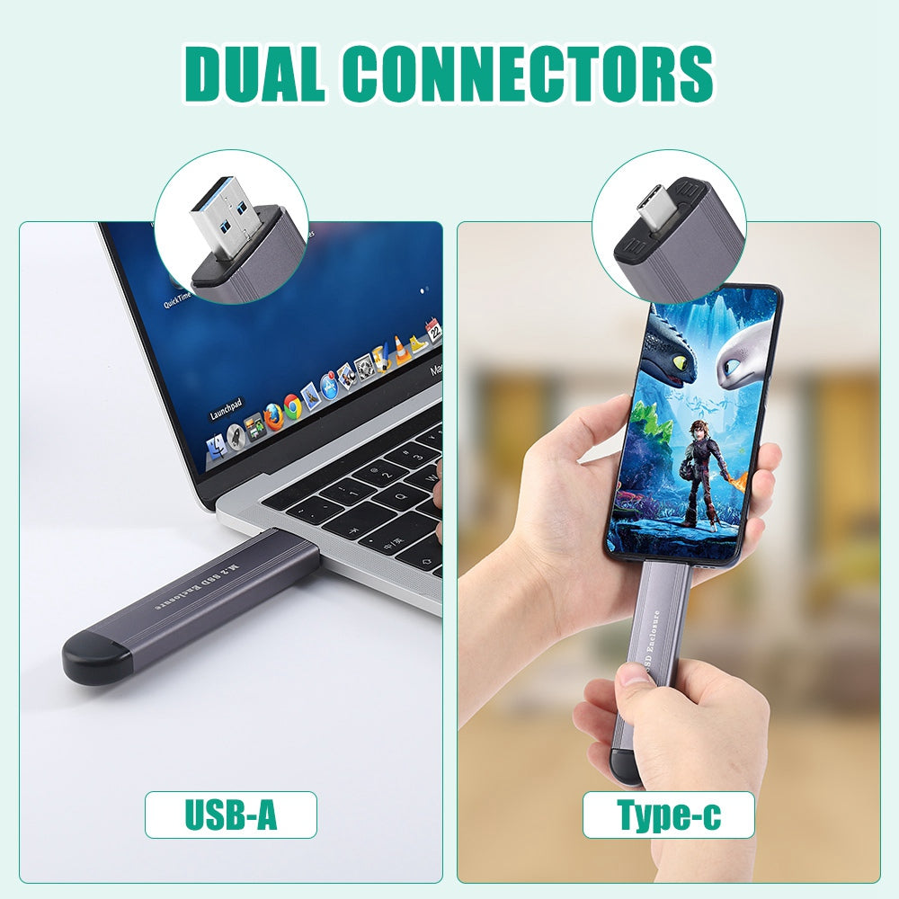 U2-001 Type C+USB 2 in 1 Nvme M.2 SSD NGFF M.2 SSD Enclosure External Hard Drive - Grey