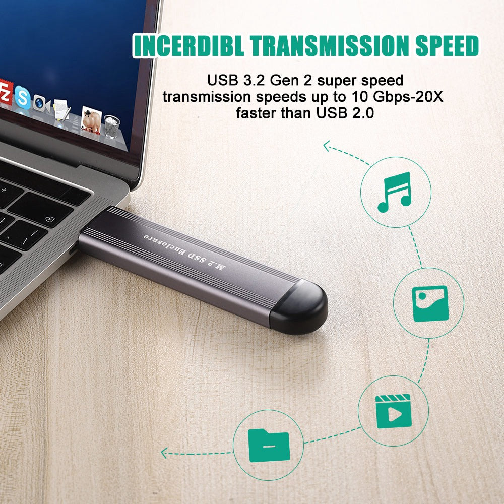 U2-001 Type C+USB 2 in 1 Nvme M.2 SSD NGFF M.2 SSD Enclosure External Hard Drive - Grey