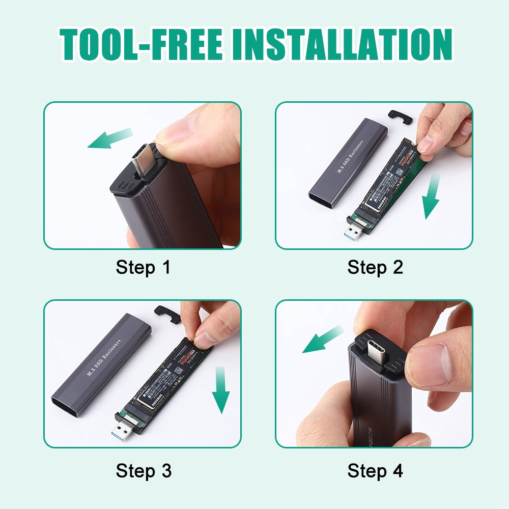 U2-001 Type C+USB 2 in 1 Nvme M.2 SSD NGFF M.2 SSD Enclosure External Hard Drive - Grey