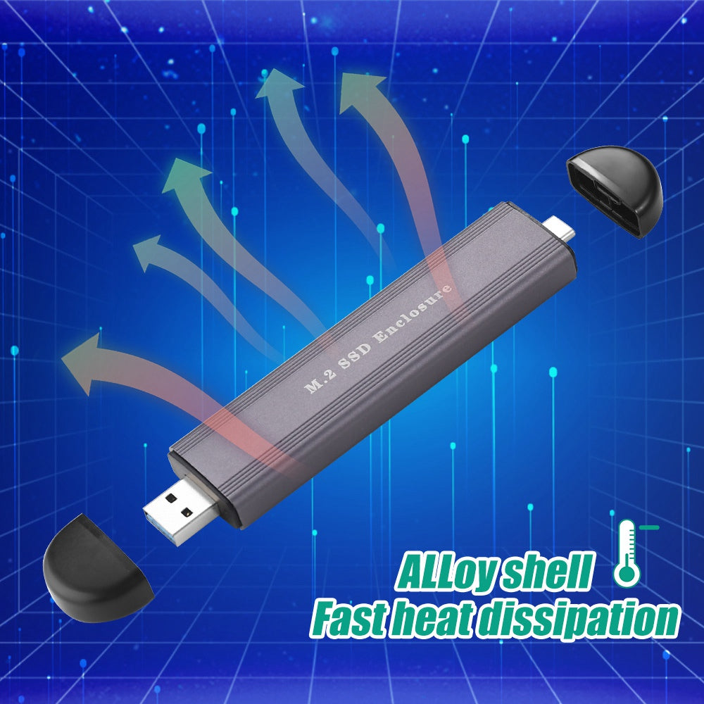U2-001 Type C+USB 2 in 1 Nvme M.2 SSD NGFF M.2 SSD Enclosure External Hard Drive - Grey