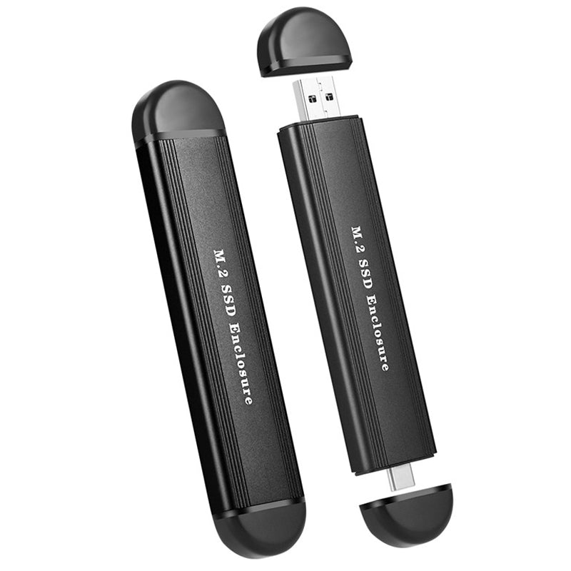 2 in 1 Type-C + USB M.2 SSD Enclosure NVME / SATA External Hard Drive Case 2242 / 2260 / 2280 - Black