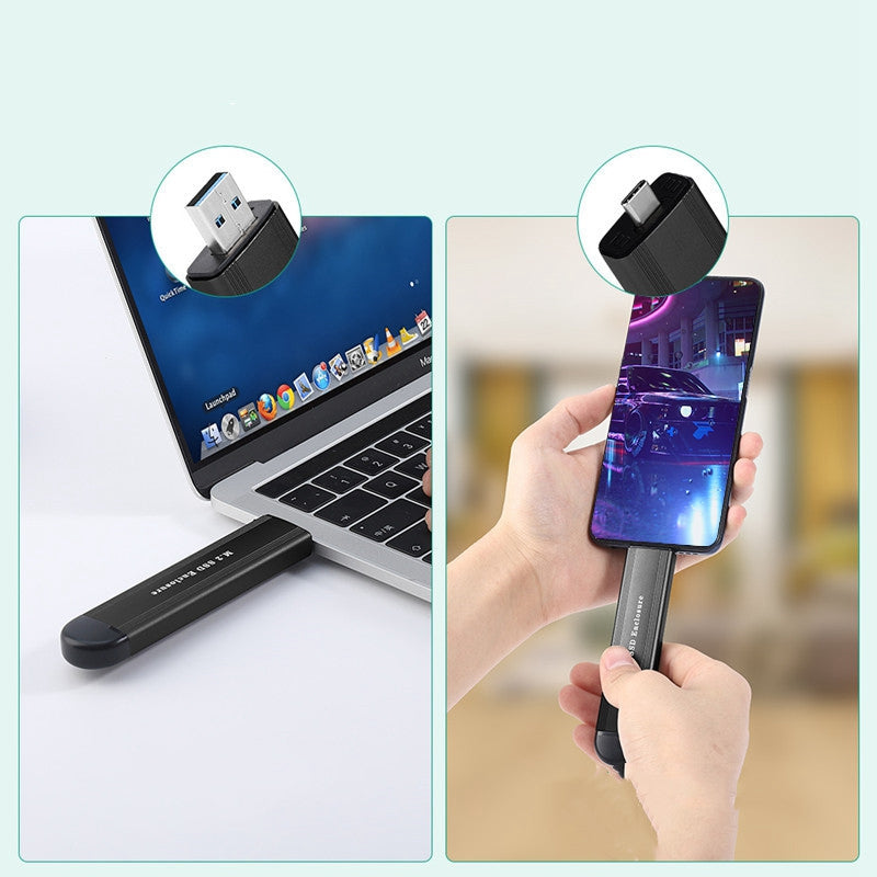 2 in 1 Type-C + USB M.2 SSD Enclosure NVME / SATA External Hard Drive Case 2242 / 2260 / 2280 - Black