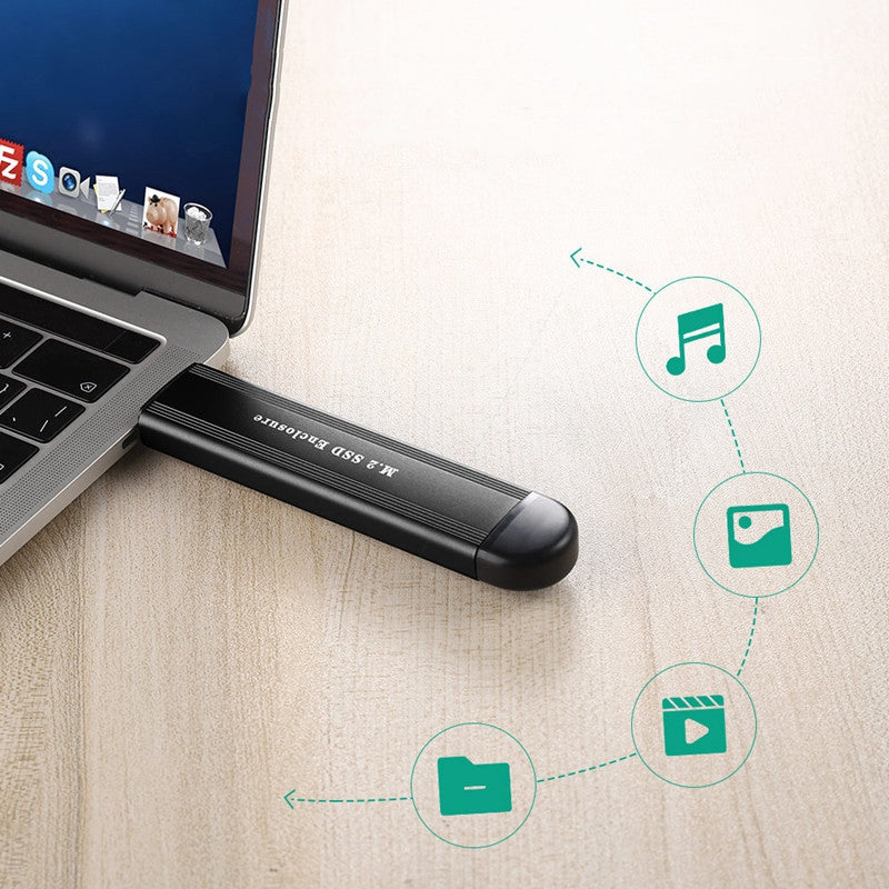 2 in 1 Type-C + USB M.2 SSD Enclosure NVME / SATA External Hard Drive Case 2242 / 2260 / 2280 - Black