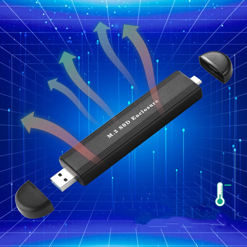 2 in 1 Type-C + USB M.2 SSD Enclosure NVME / SATA External Hard Drive Case 2242 / 2260 / 2280 - Black