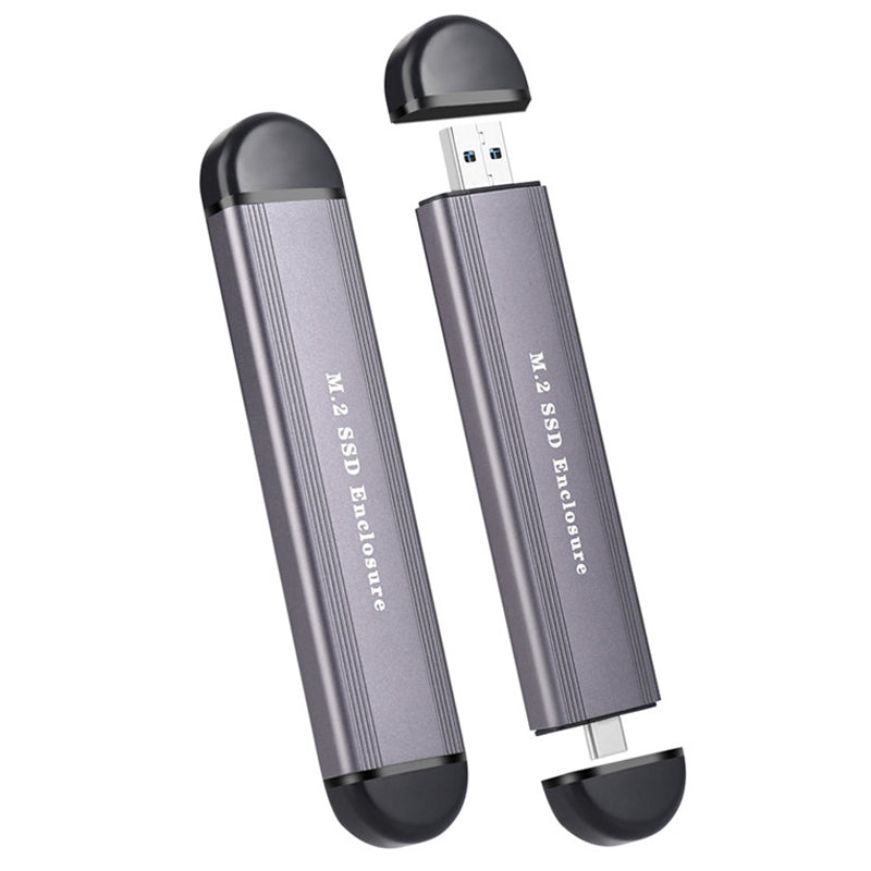 2 in 1 Type-C + USB M.2 SSD Enclosure NVME / SATA External Hard Drive Case 2242 / 2260 / 2280 - Grey