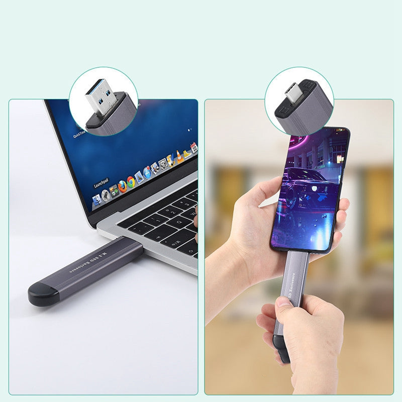 2 in 1 Type-C + USB M.2 SSD Enclosure NVME / SATA External Hard Drive Case 2242 / 2260 / 2280 - Grey