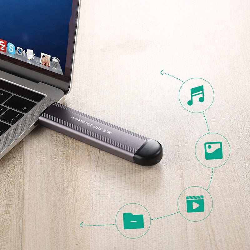 2 in 1 Type-C + USB M.2 SSD Enclosure NVME / SATA External Hard Drive Case 2242 / 2260 / 2280 - Grey