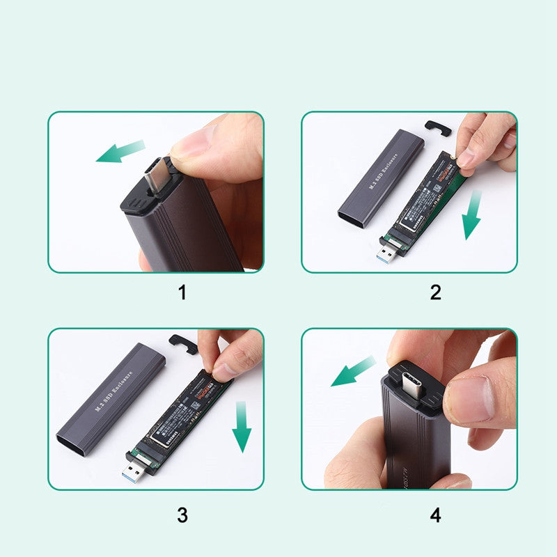 2 in 1 Type-C + USB M.2 SSD Enclosure NVME / SATA External Hard Drive Case 2242 / 2260 / 2280 - Grey
