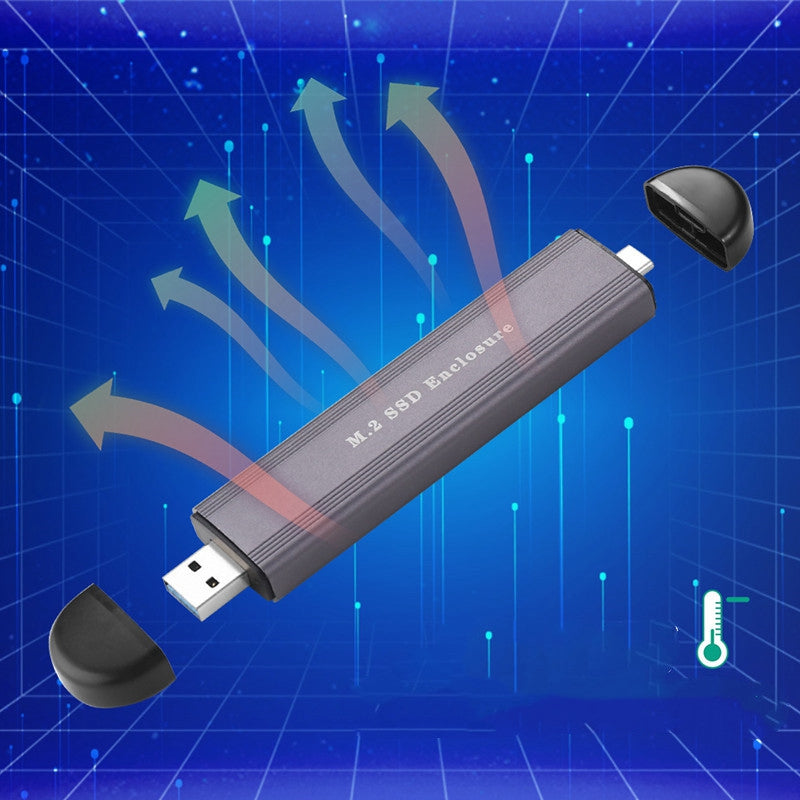 2 in 1 Type-C + USB M.2 SSD Enclosure NVME / SATA External Hard Drive Case 2242 / 2260 / 2280 - Grey