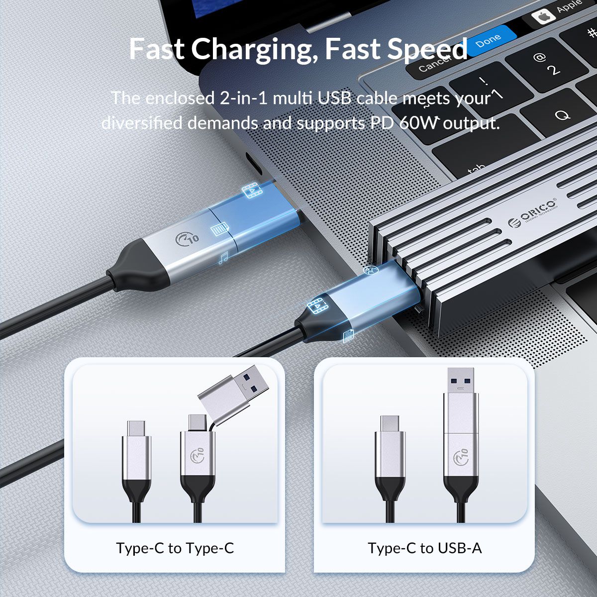 Uniqkart-FV35C3-G2 Aluminum Alloy M.2 NVMe SSD Case 10Gbps High Speed PC Laptop External Hard Drive Enclosure Case - Grey